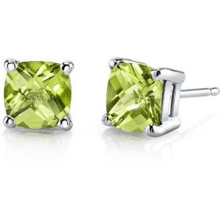 14 Karat White Gold Cushion Cut 2.25 Carats Peridot Stud Earrings