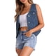 thumbnail image 4 of INSPIRAR ELEGANTE Chaqueta de mezclilla sin mangas, cuello en V, botón hacia abajo, casual con bolsillos, chaleco M azul, 4 of 6