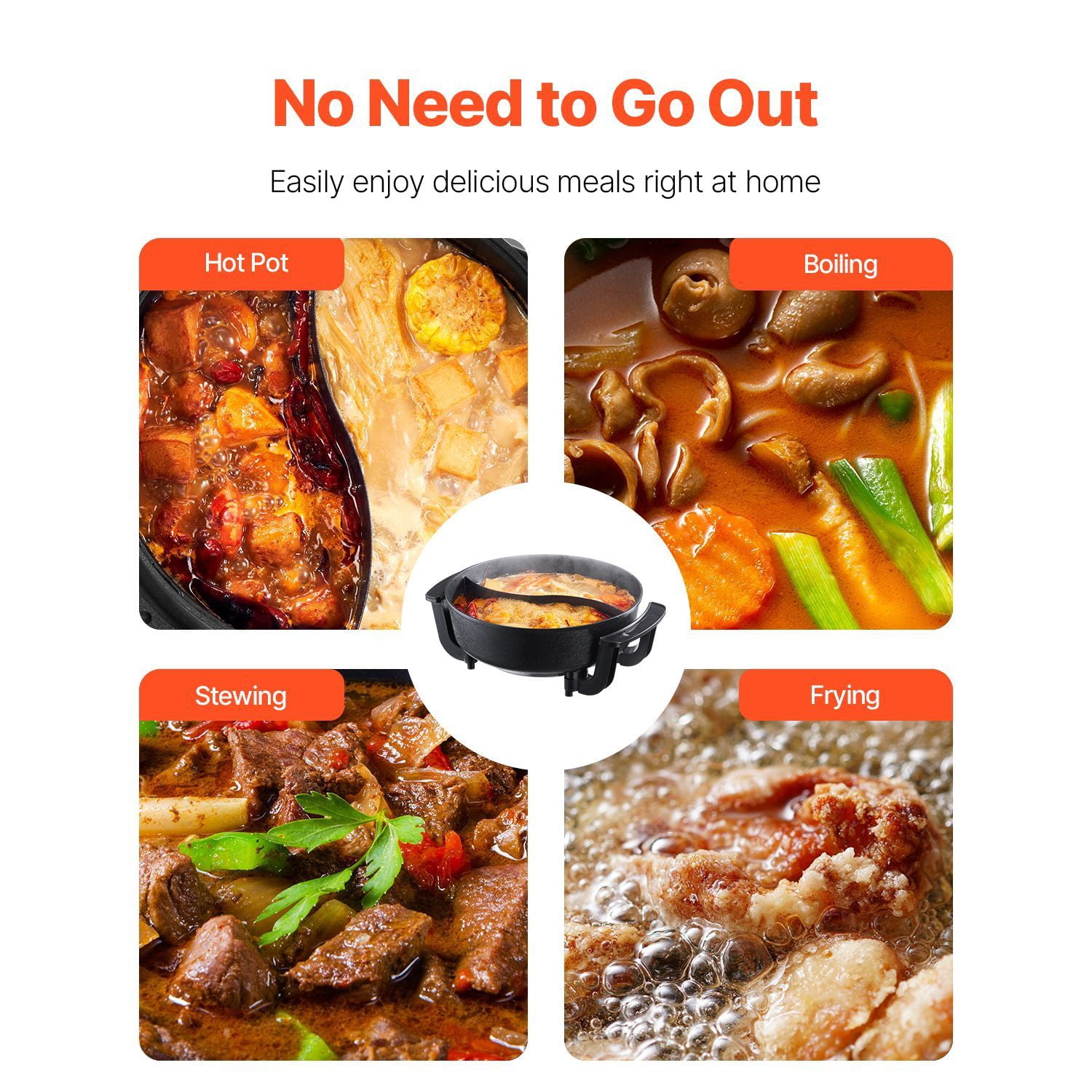5L Dual-Flavor Electric Hot Pot, 1360W, Stepless Temperature Control, Non-Stick Cast Aluminum, Divided Cooker with Glass Lid, for 6-10 People, Home Hot Pot & Grilling