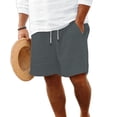 thumbnail image 2 of HKYNLAG Men's Linen Shorts Casual Cotton Drawstring Waist Shorts for Men Lightweight Summer Beach Short Pants with Pockets Gray M, 2 of 4