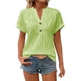thumbnail image 3 of PIWHJQK Women Casual Short Sleeve T Shirt Blouses Women V-neck Solid Tee Top Casual Button Summer Fashion Style Summer Outfits, 3 of 6