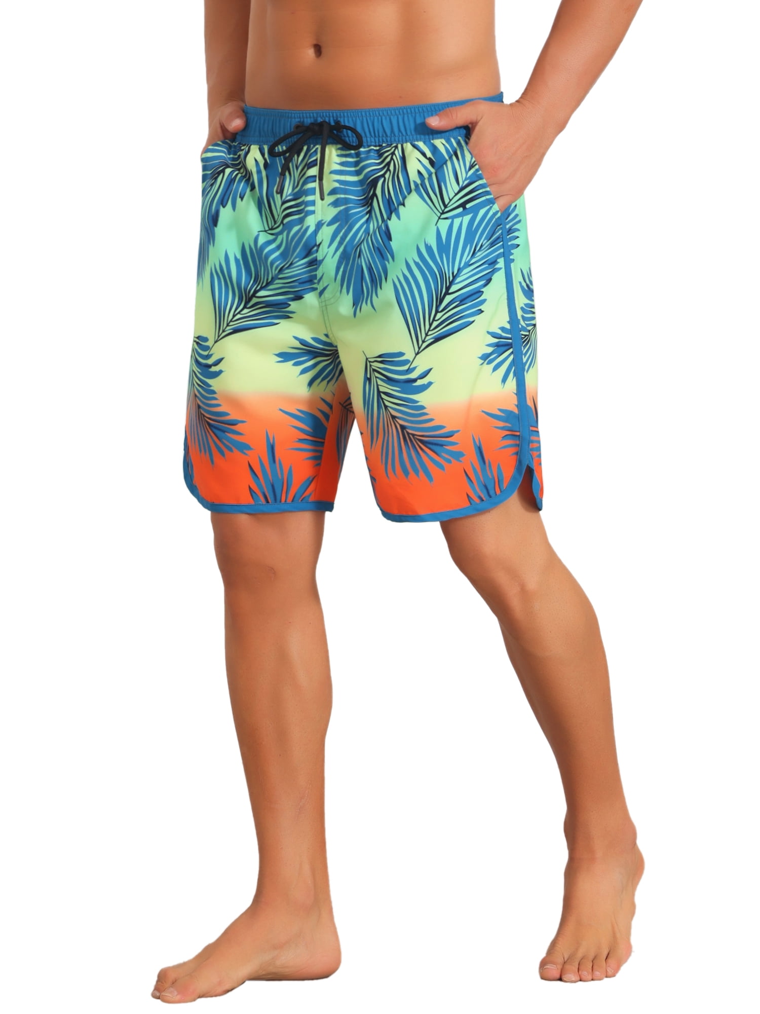 INSPIRE CHIC Men's Printed Elastic Liner Drawstring Swimming Shorts with Pockets 30 Light Blue