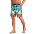 thumbnail image 4 of INSPIRE CHIC Men's Trunks Tropical Leaf Print Elastic Drawstring Waist Beach Board Shorts 32 Light Blue, 4 of 5