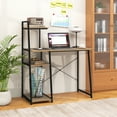 thumbnail image 2 of Gymax Home Office Desk Computer Desk w/ Bookshelf Host Stand Metal Frame Study Writing Desk, 2 of 10