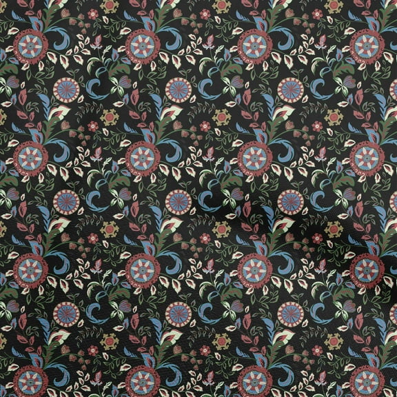 oneOone Cotton Poplin Black Fabric Asian Suzani Fabric For Sewing Printed Craft Fabric By The Yard 42 Inch Wide