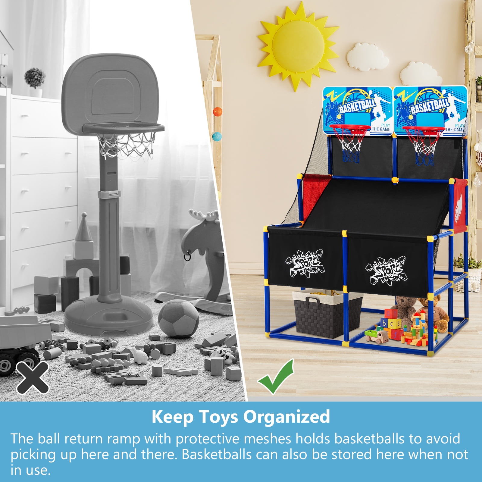Topbuy Kids Basketball Hoop Arcade Game Double Shot Basketball Arcade with 2 Shatterproof Backboards