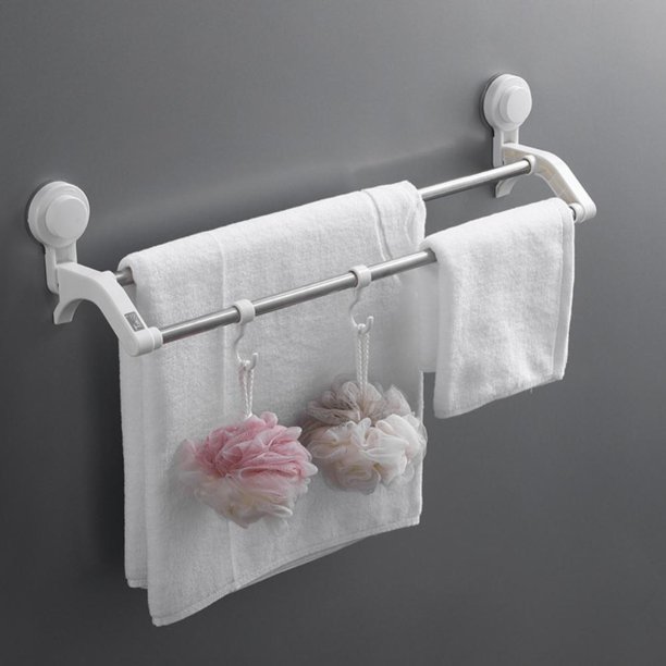 Suction Cup Towel Bar, Adjustable Towel Rack, No Drill & Removable Hand