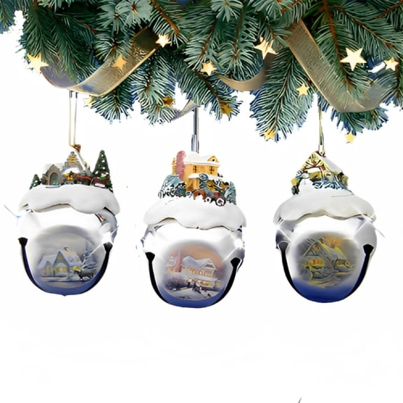 The Ashton-Drake Galleries Winter Sleigh Bells #7 Ornament Collection Set of 3 Christmas Decoration by Thomas Kinkade 3-inches