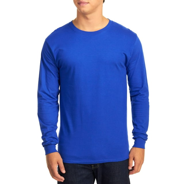 Hanes Men's Long Sleeve Beefy-T T-Shirts, Deep Royal, Small