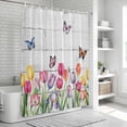 thumbnail image 5 of Tulips Spring Floral Shower Curtain Set - Small 36" x 72" Washable Bathtub Curtain with 12 Hooks, Pastoral Flowers Butterfly Wooden Waterproof Fabric Stall Shower Curtains for Bathroom/Bathtub Décor, 5 of 6