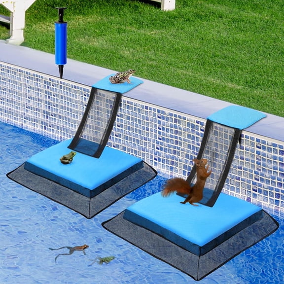 Pool Animal Escape Ramp 2 Pack Blue with Netting, Floating Critter Saver for Frogs Ducks Turtles, Pool Spa Rescue Tool 16.9x1.38 Inches
