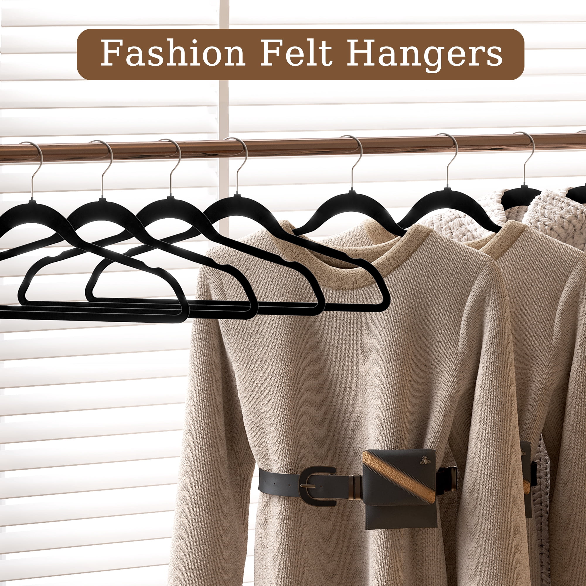 EasyPag Velvet Hangers 60 Pack Heavy Duty Black Hangers for Coats, Pants & Dress Clothes - Non Slip Clothes Hanger Set - Space Saving Felt Hangers for Clothing