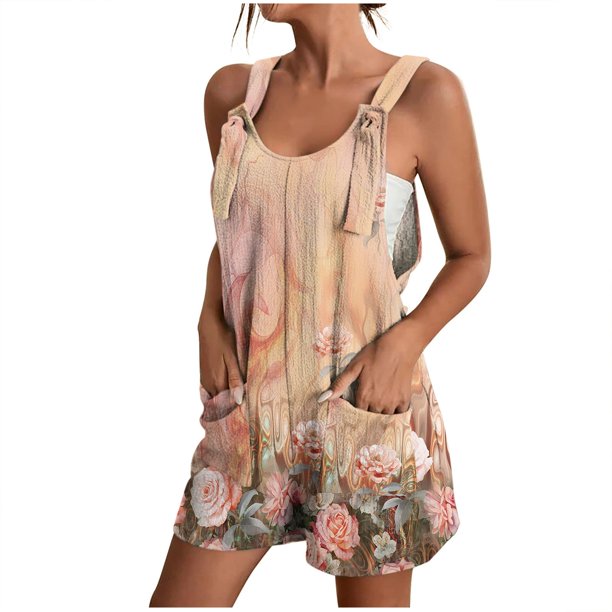 Gibobby pantalones deportivos Monos cortos de verano para mujer, monos informales holgados sin mangas con tirantes y , monos con bolsillos(Rosa, XXXL)