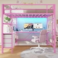 thumbnail image 2 of Mabor Full Metal Loft Bed Frame with L-Shaped Desk&LED Lights&Charging Station, Pink Full Size Loft Bed with 3 Storage Shelves&Drawers, Safety Guard & Stairs, 2 of 9