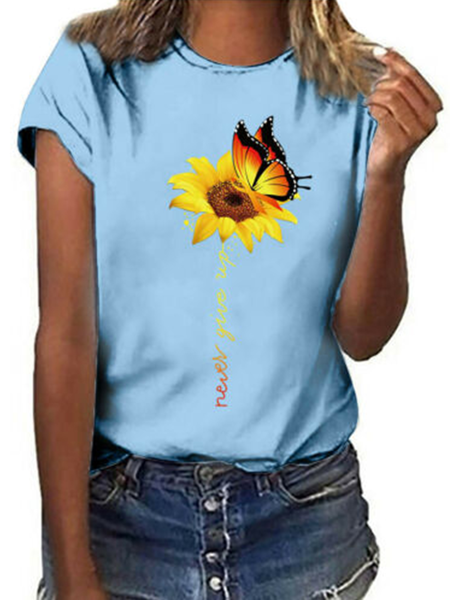 Cute Bee Sunflower Shirts for Womens Fashion Casual Crewneck Short Sleeve Tops Funny Bee Sunflower Graphic Tees Shirts