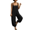 thumbnail image 3 of Women's Cotton Loose Fit Jumpsuit, Elastic Waist Casual Jumpsuit with Pockets, Solid Color Sleeveless, Lounge Beach Vacation & Outdoor Everyday Wear, Womens Rompers | UKHCCC,Black XL, 3 of 9