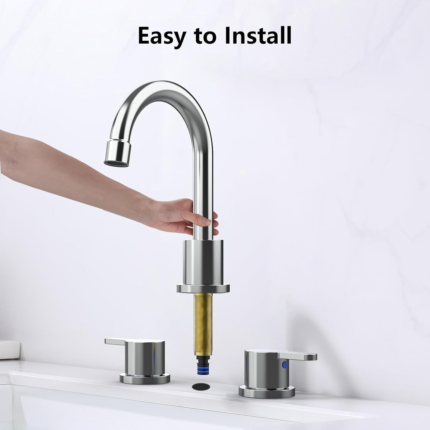 8 Inch Centerset Bathroom Faucet, Dual Handle 360° Swivel Spout, Lead-Free Ceramic Disc Valve, Water Saving 1.2GPM CEC Registered Vanity Faucet with Pop-Up Drain