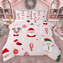 Homewish Santa Claus Deer Snowman Full Size Comforter Sets 3-Piece for Teens Boys Girls,Happy New Year Bedding Comforter Set,Merry Christmas Xmas Lightweight Bedding Sets,Breathable Home Decor