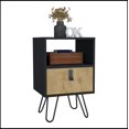 thumbnail image 5 of Nightstand 24"H , Sleek Design with Hairpin Legs and One Drawer, Black / Macadamia, 5 of 7