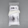 thumbnail image 1 of Winter Duvet Cover Set, Foggy Misty Cold Scenery Leafless Tree Branch in Hazy Weather Print, Bedding Set with Shams and Fitted Sheet, 3 Sizes, by Ambesonne, 1 of 3