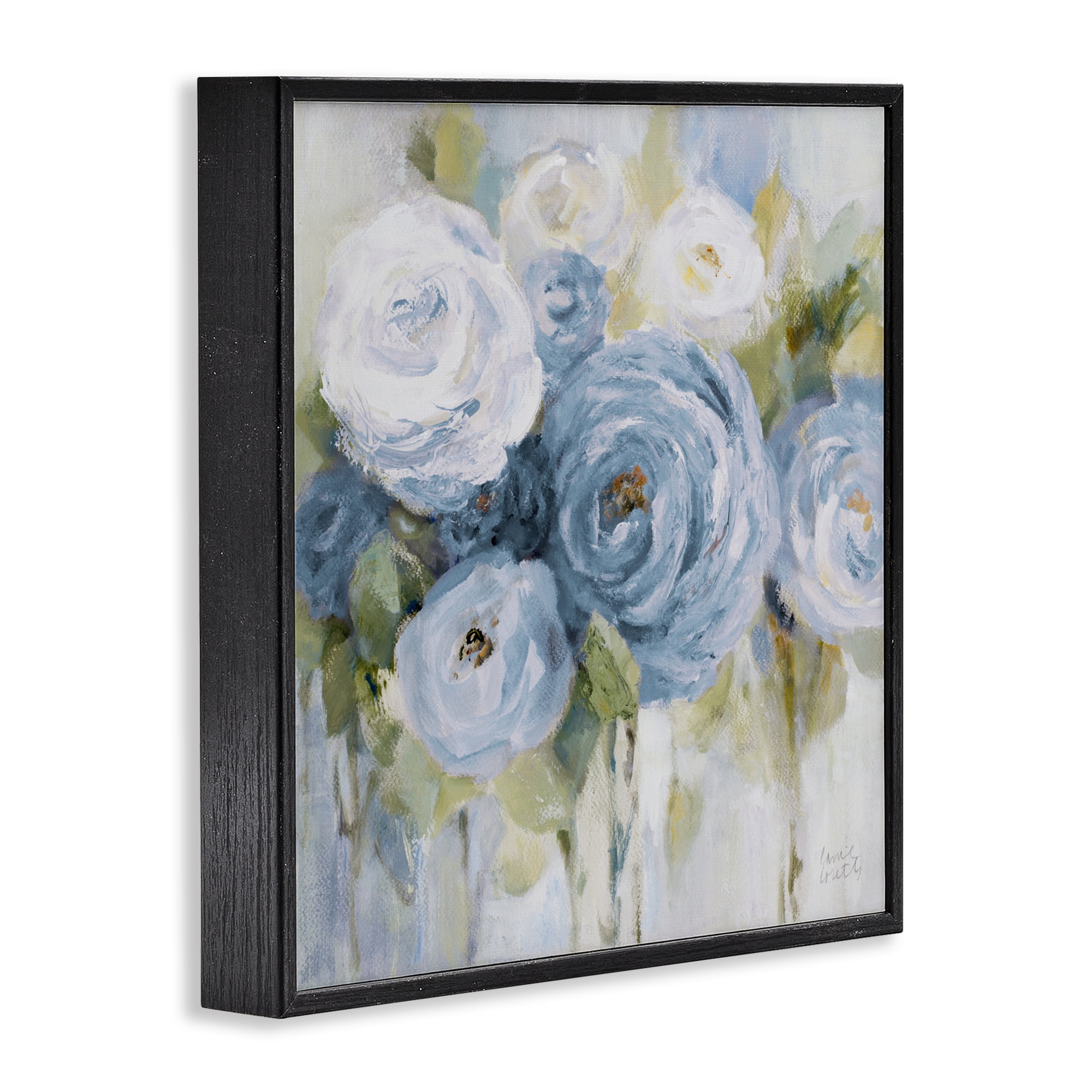 Stupell Industries Softly Blooming In Blues Black Framed Giclee Art, design by Lanie Loreth