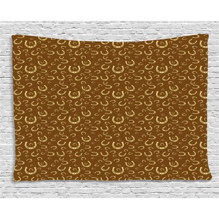 Western Tapestry, Horse Shoe Motif Vintage Pattern with Star Symbol Barn Lucky Charm Design, Wall Hanging for Bedroom Living Room Dorm Decor, 60W X 40L Inches, Brown Pale Yellow, by (Best Horse Barn Designs)