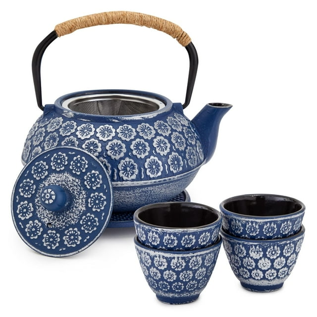 Tetera Japonesa de Hierro Fundido Juvale 950ml Azul con Infusor