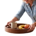 thumbnail image 4 of Round Trays Home Decor, 11.8" Large Round Wood Tray for Ottoman Coffee Table Trays, Wooden Kitchen Serving Decorative Trays for Home Office Counter Serveware Organizer, Walnut, 4 of 7