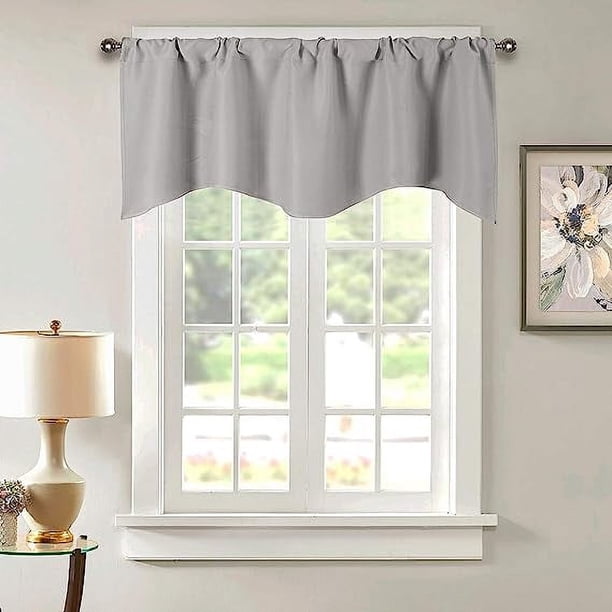 Xiao Hua Cenefa de cortina opaca lisa para cocina/dormitorio, con bolsillo para barra, paneles cortos festoneados (132 x 45 cm, gris claro)