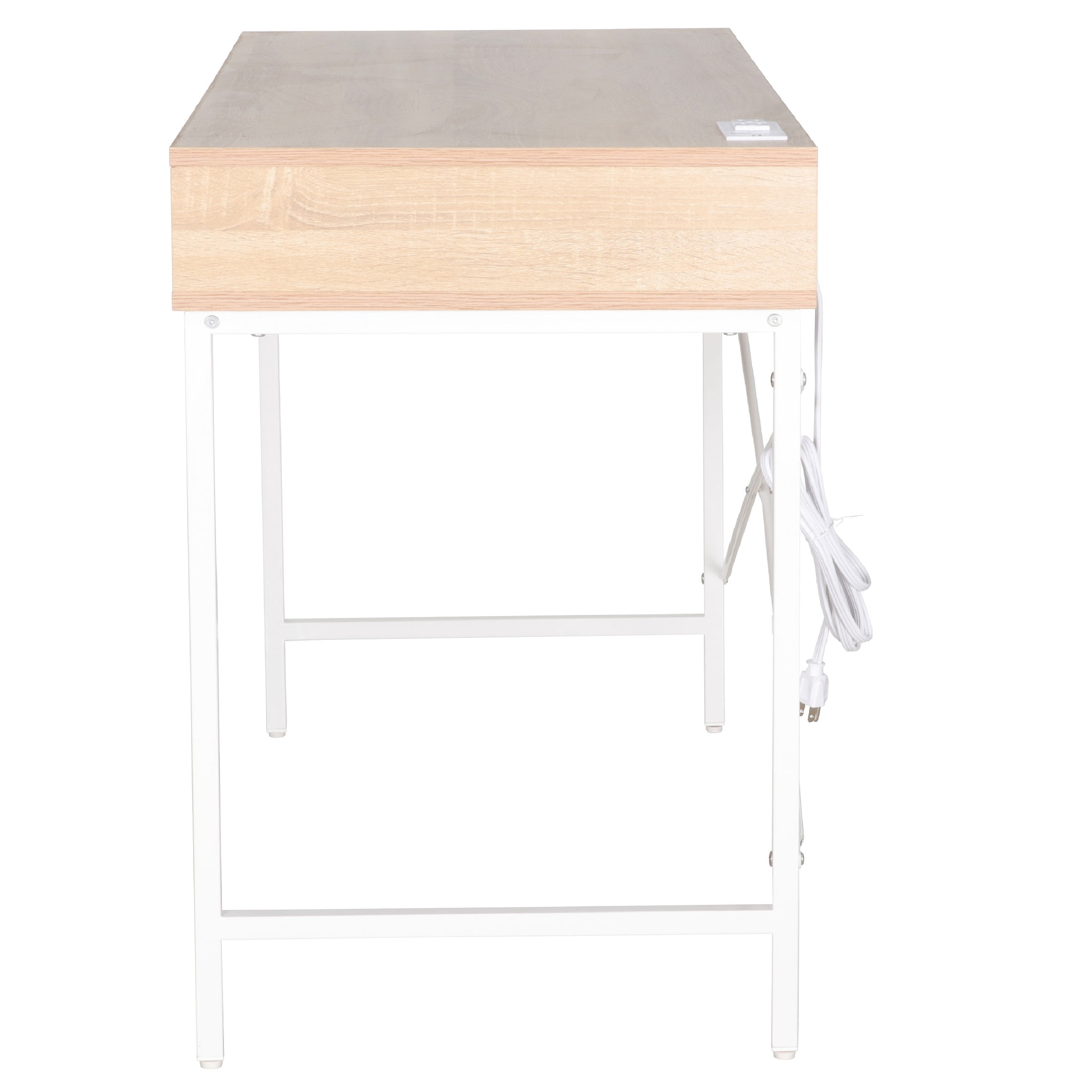 JJS 48' Writing Desk with Power Outlet, Home Office Contemporary Large Computer Desk Laptop Workstation with Drawer USB Ports Charging Station, Oak/White