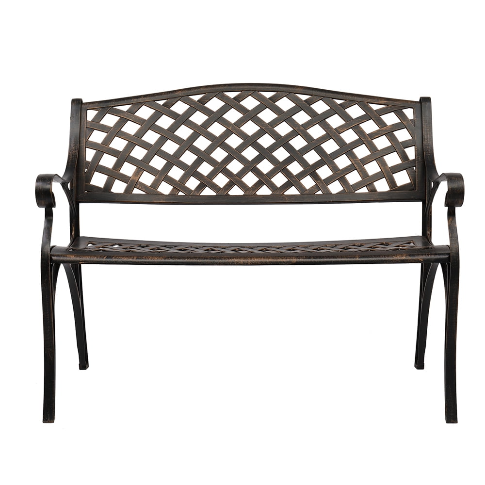 Lowestbest Outdoor Cast Aluminum Bench with Mesh Backrest Seat Surface Lowestbest Outdoor Cast Aluminum Bench with Mesh Backrest Seat Surface
