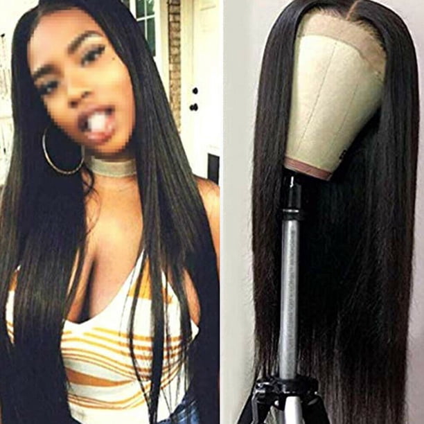 Peluca de cabello humano liso con cierre de encaje Pelucas de cabello humano con encaje frontal para mujeres