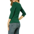 thumbnail image 3 of INSPIRE CHIC Women's Ruched Blouse Button Decor V Neck 3/4 Sleeve Solid Knit Top XL Green, 3 of 7