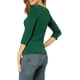 thumbnail image 3 of BLUSA RUCHADA PARA MUJER CHIC CON BOTONES DECORATIVOS, CUELLO EN V, MANGA 3/4, TEJIDO SÓLIDO, TALLA 3XL, VERDE, 3 of 7