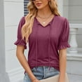 thumbnail image 2 of Scyoekwg Womens Tops Dressy Casual V-Neck Ruched Sleeve Drawstring Tops Lightweight Loose Solid Color Comfy Short Sleeve T Shirts Comfy Summer Blouses (Wine,XXL), 2 of 7