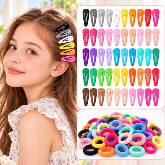 50Pcs Small Snap Hair Clips with Rubber Bands, 2 Inch Multicolor No Slip Metal Hair Clips Barrettes, Hair Accessories for Girls and Women