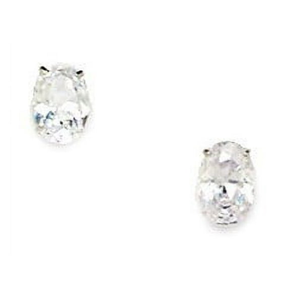 14k White Gold 6x4mm Oval Shape Cubic Zirconia Screw-Back Earrings