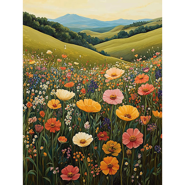 Qisvanset 12x16 Inch Wildflower Meadow Canvas Wall Art, Rolling Hill Nature Scenery Countryside Style Home Decor