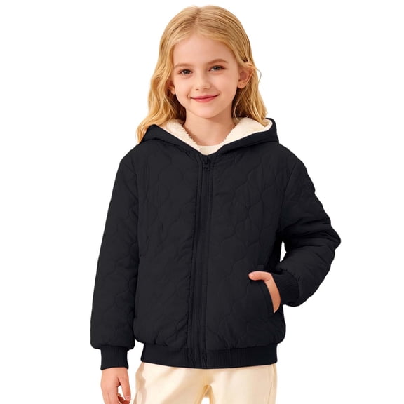 WOYY Toddler Girls Hooded Fleece Quilted Coat Zip Up Thermal Jacket Winter Warm Outerwear