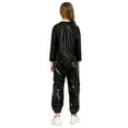 thumbnail image 2 of YiZYiF Kids Shiny Metallic Jazz Hip Hop Dance Outfit 2-Piece Long Sleeve T-Shirt and Harem Pants Set Black 100, 2 of 7