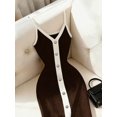 thumbnail image 3 of Womens Coffee Knit Midi Dress, Slim-Fit V-Neck Sleeveless Dress With Pearl, 3 of 4