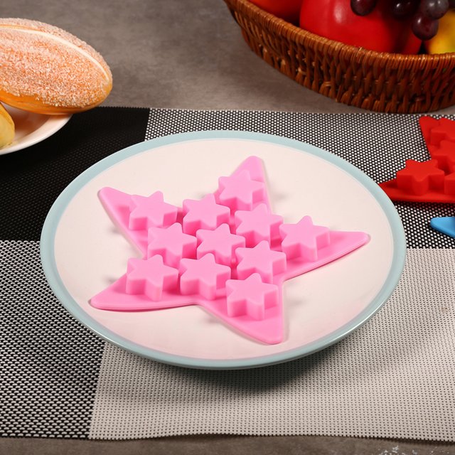 Samfox Bar Party Five Star Shape Silicone Ice Tray Freezing Mold Tool(Pink)