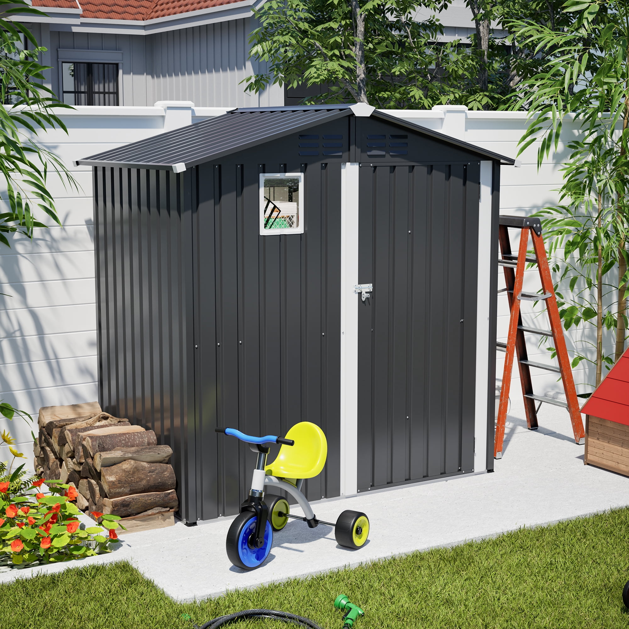 Leumius 6x4 FT Metal Outdoor Storage Shed, Steel Utility Tool Shed Storage House, Metal Sheds Outdoor Storage for Backyard Garden Patio Lawn Gray