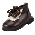 thumbnail image 1 of NOKIO Girls’ Leather Ankle Boots with Bow Accent - Round Toe Lightweight Short Booties for Fall Winter, Comfortable Side Zipper Design & Breathable Flexible Sole, 1 of 6
