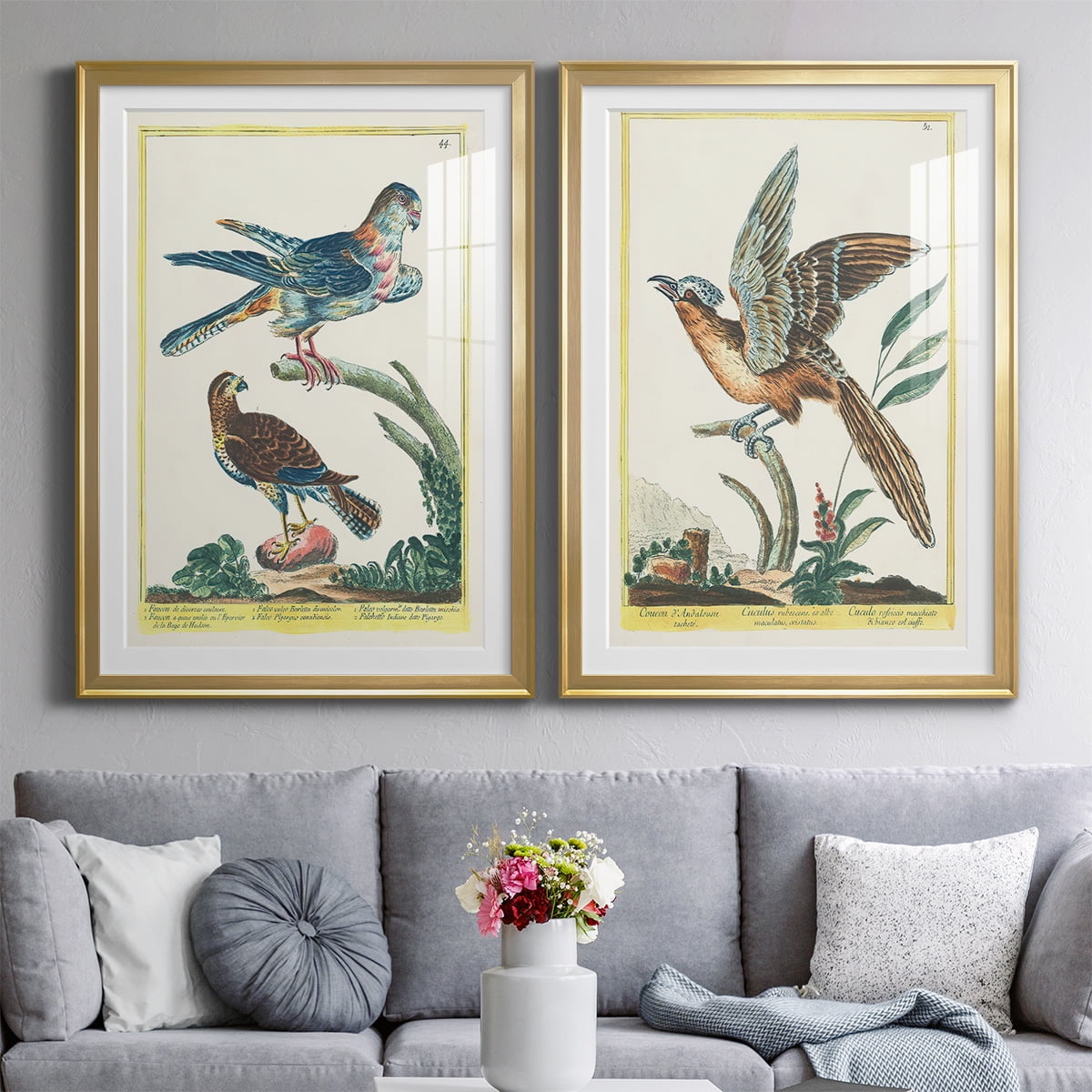 Wexford Home Pastel Birds V Premium Framed Print, 22.5" x 30.5" - Ready to Hang, Gold (Set of 2)