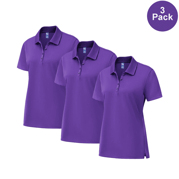 Zfeel Women Pure Dry Fit Poly Polo Shirt, Durable Short Sleeve UV Protection Purple Tee, S, 3 Pack