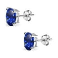 thumbnail image 3 of Created Blue Sapphire 6x4mm Oval-Cut Solitaire Sterling Silver Stud Earrings, 3 of 3