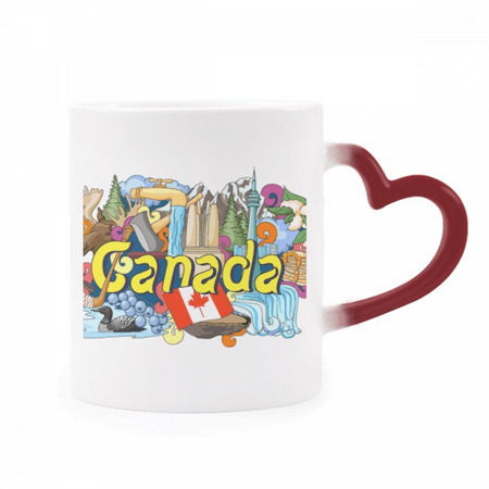 

Rocky Mountains CN Tower Maple Canada Heat Sensitive Mug Red Color Changing Stoneware Cup