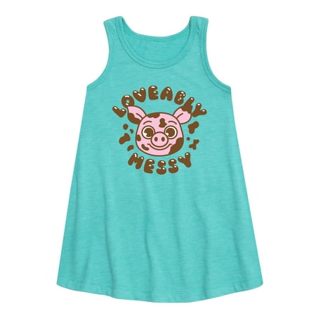 

Instant Message - Loveably Messy Pig - Toddler & Youth Girls A-line Dress
