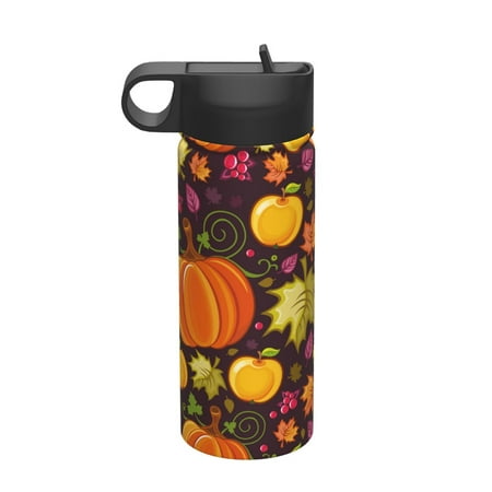 

Uemuo Autumn Harvest Pumpkin Joy Print 18oz Sports Insulated Kettle Water Bottle Outdoor Sports Bottle Insulated Hydration Bottle with Handle & Flip Straw